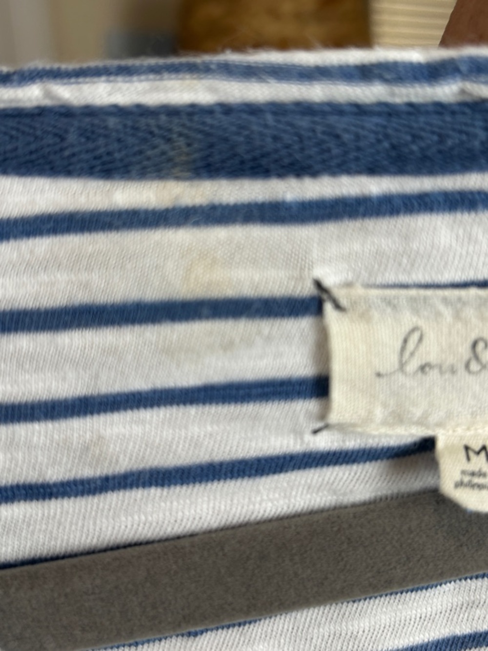 Lou & Grey Striped V-Neck Pocket T-Shirt Dress Elastic Waist Medium Blue White - Picture 9 of 10